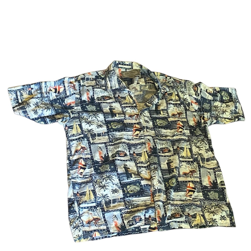 Palm Island Men’s Large Hawaiian Shirt Floral Tropical Short Sleeve Cotton/Rayon